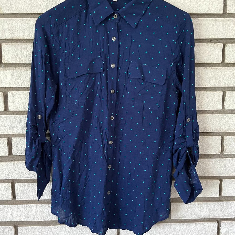 Blue/teal polkadot shirt NWOT